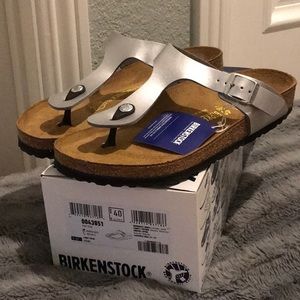 BNWB BIRKENSTOCK GIZEH SILVER SZ 40/9 BRAND NEW